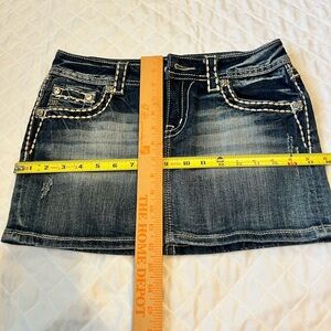 Miss Me Dark Blue Denim Mini Skirt with White Accents
